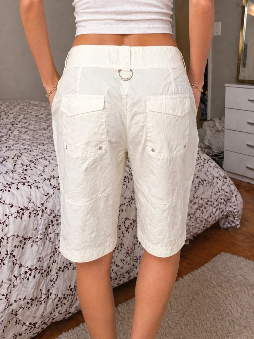 Lauren by Ralph Lauren White Capri Cargo Zip Pocket Utility Bermuda Shorts Sz 12 - Picture 2 of 12
